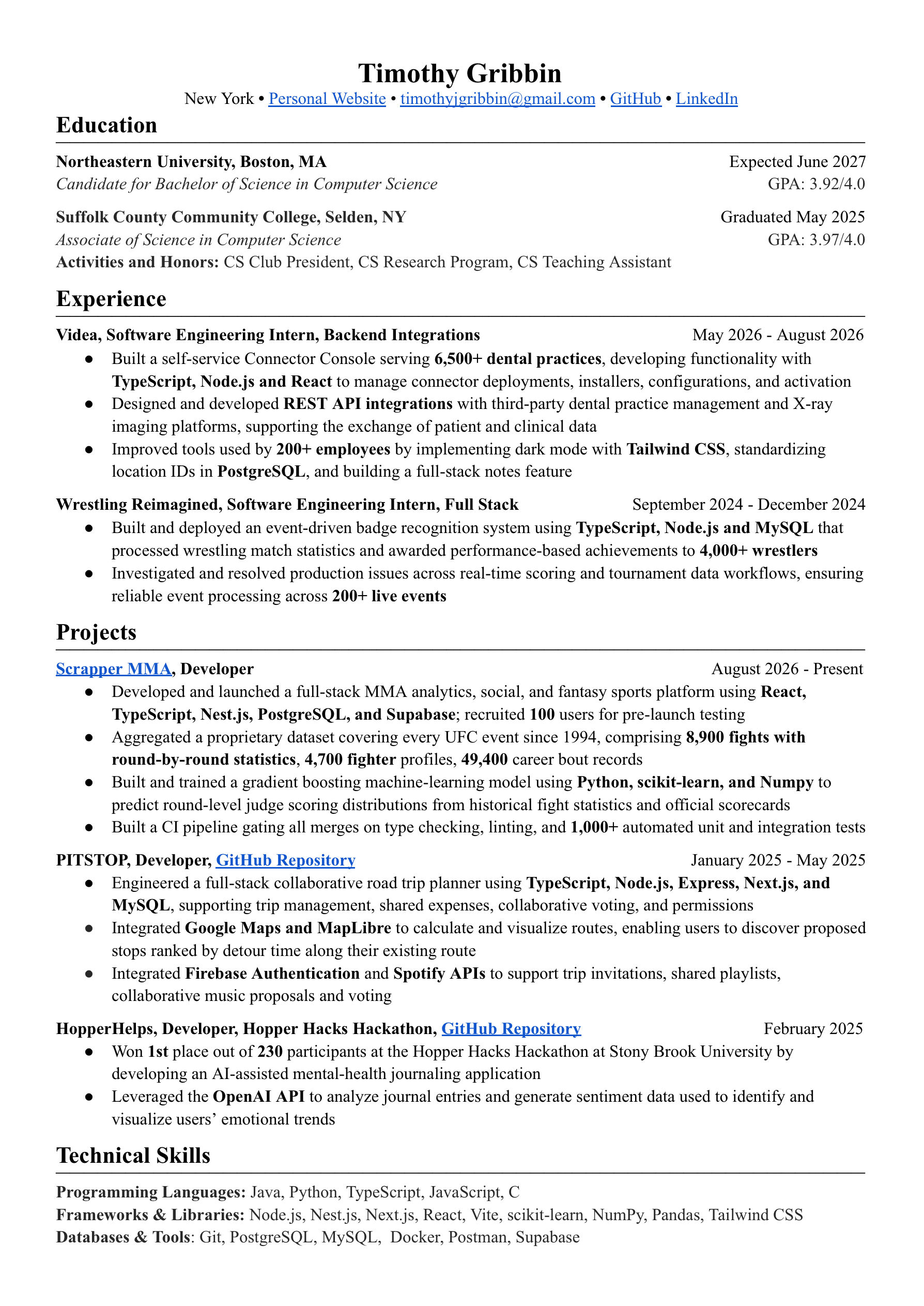 TJ Gribbin's one-page software engineering résumé