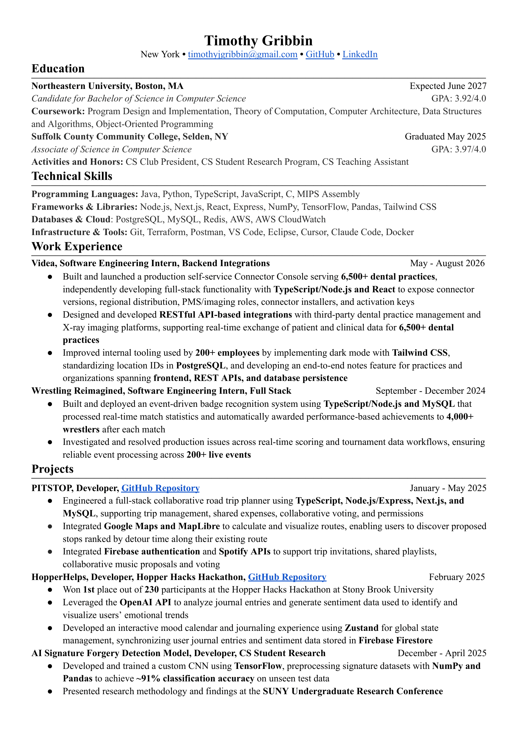 TJ Gribbin's one-page software engineering résumé